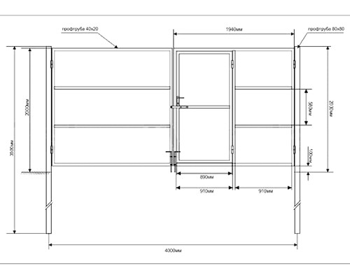 Каркас ворот со встроенной калиткой LIght pro