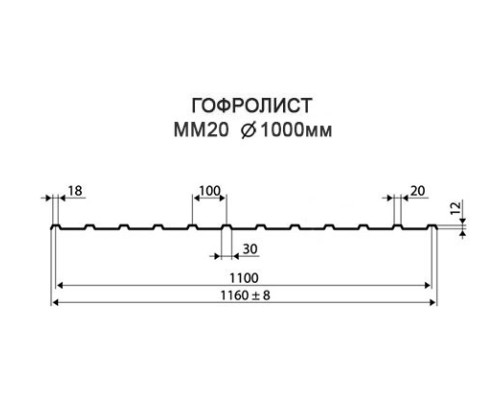 Гофролисты ММ20 D1.0,толщина 2 мм для металлических конструкций