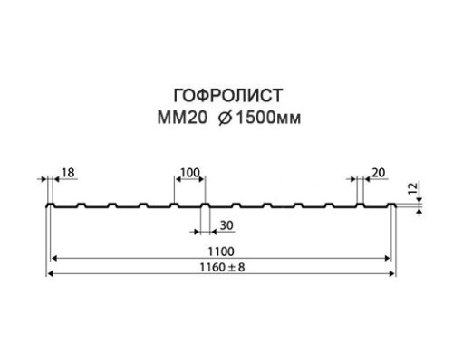 Гофролисты ММ20 D1.5, толщина 2 мм для металлических конструкций