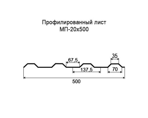 Профнастил МП20 с нестандартной шириной 0,50 м толщина 0,4 оцинкованный