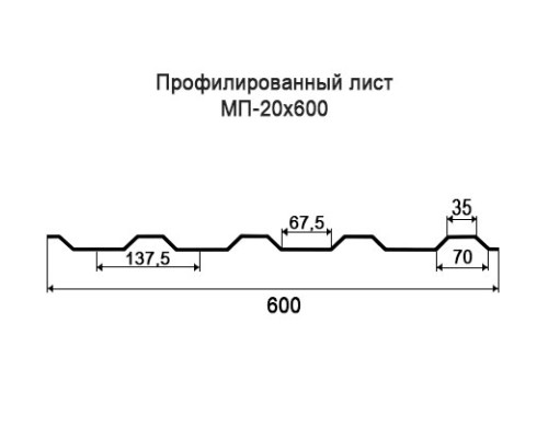 Профнастил МП20 с нестандартной шириной 0,60 м толщина 0,4 оцинкованный