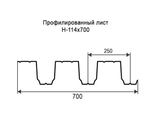 Профнастил Н114 с нестандартной шириной 0,70 м толщина 0,55 окрашенный