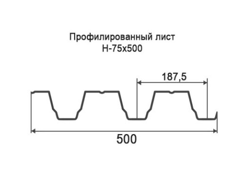 Профнастил Н75 с нестандартной шириной 0,50 м толщина 0,45 оцинкованный