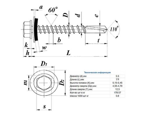 Саморезы 5,5х25 RAL 3003