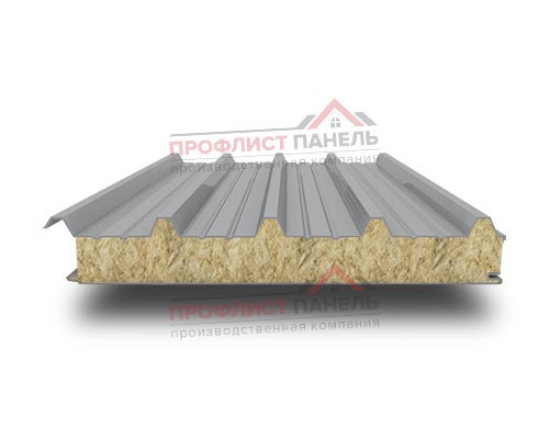 Акустическая кровельная сэндвич-панель из минеральной ваты, ширина 1000 мм, толщина 250 мм, 0.5/0.5, RAL7004