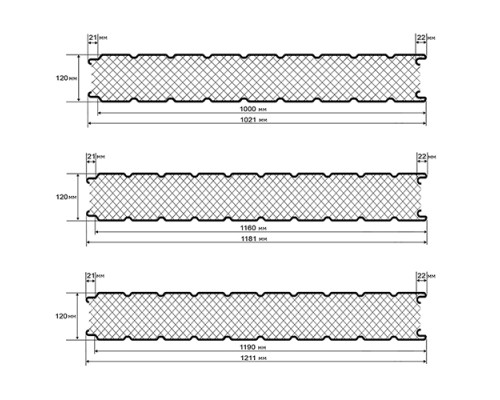 Сэндвич-панель для холодильных камер из пенополиуретана, ширина 1200 мм, толщина 120 мм, 0.5/0.5, RAL8017