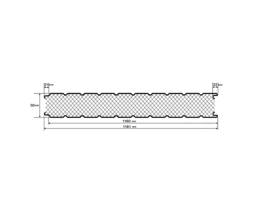 Стеновые сэндвич-панели из пенополиизоцианурата, ширина 1160 мм, толщина 50 мм, 0.5/0.5, RAL1014