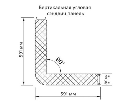 Вертикальная угловая сэндвич-панель из минеральной ваты, ширина 1000 мм, толщина 200 мм, 0.5/0.5, RAL1015