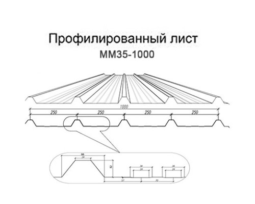 Профнастил ММ35-1000-0.6 Полиэстер RAL7004
