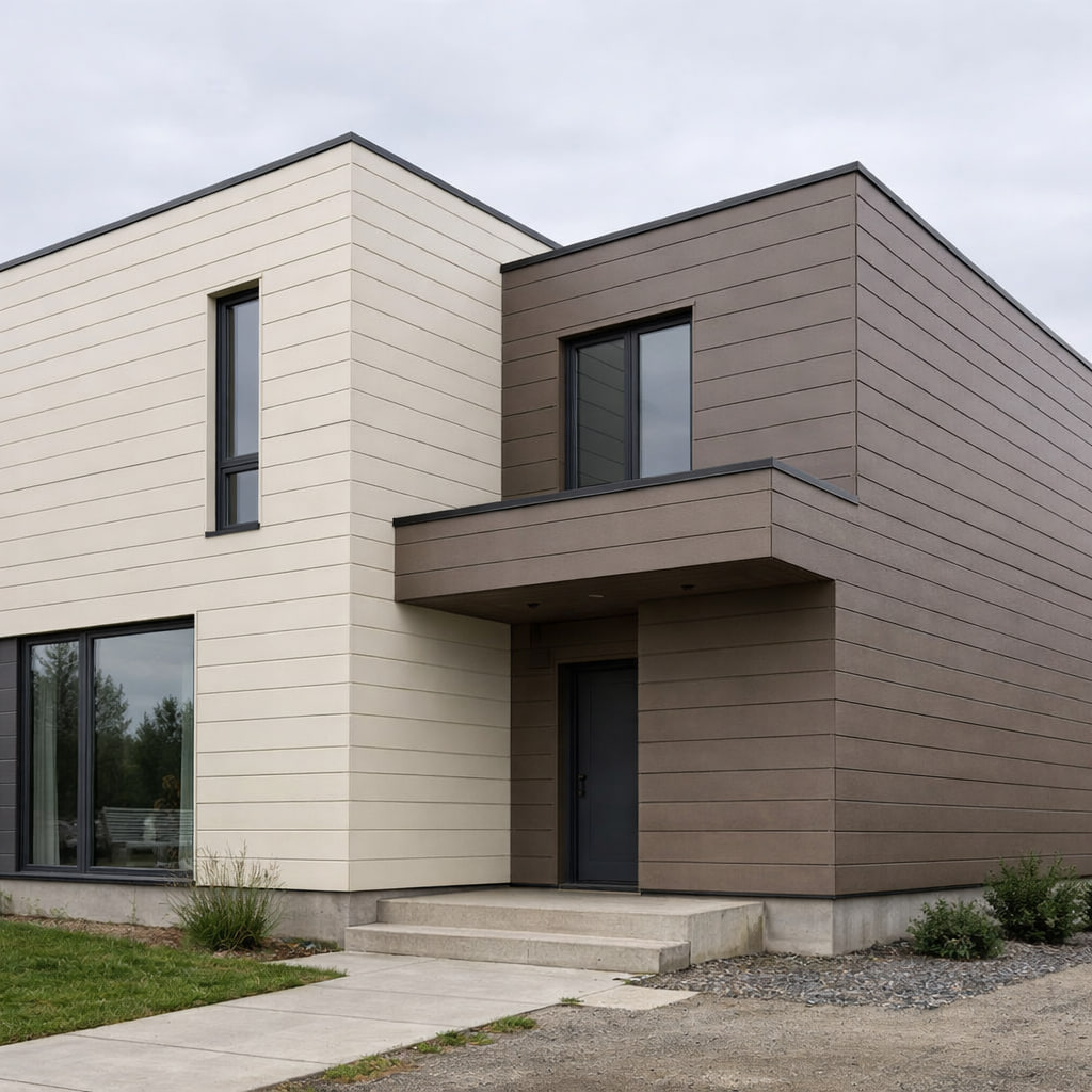 Готовый фасад из линеарных панелей на частном объекте